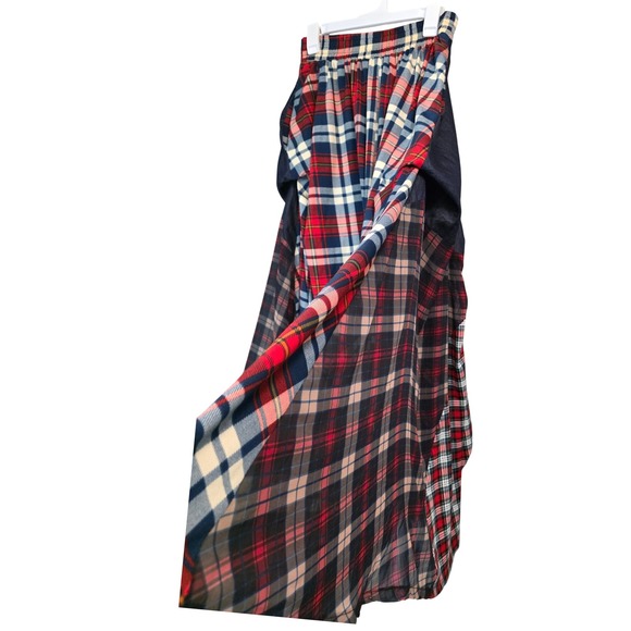 Kosmios Boho Plaid Patchwork Maxi Skirt Draped Pockets Festival Size L - Picture 13 of 16